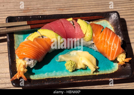 Dragon roll sushi with salmon Stock Photo