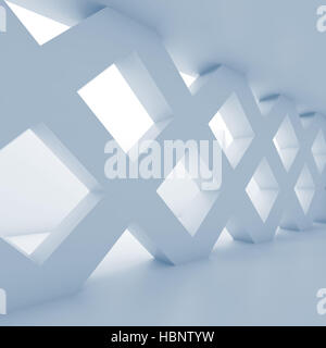 Abstract empty room with partition made of square cell girders, blank white interior background, blue toned 3d illustration Stock Photo