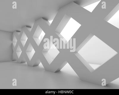 Abstract empty room with partition made of square cell girders, blank white interior background, 3d illustration Stock Photo