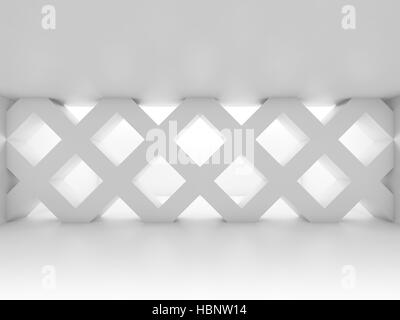 Frontal view of an abstract empty room with partition made of diagonal girders, blank interior background, 3d illustration Stock Photo