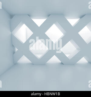 Abstract empty room with partition made of square cell girders, interior background, blue toned 3d illustration Stock Photo