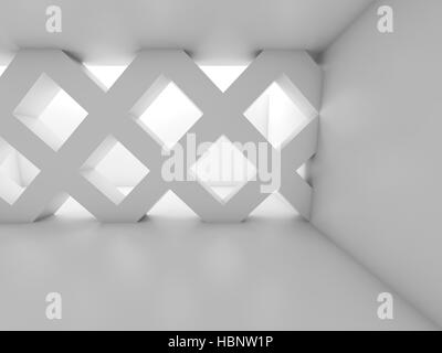 Abstract empty room with partition made of diagonal girders, blank interior background, blue toned 3d illustration Stock Photo