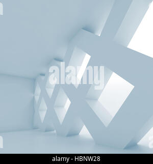 Abstract empty room with partition made of square cell girders, blank interior background, blue toned 3d illustration Stock Photo