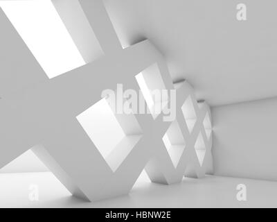 Abstract white empty room with partition made of square cell girders, blank interior background, 3d illustration Stock Photo