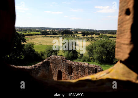 English countryside as seen from a ruined fortified window in John of Gaunt's Great Hall. Kenilworth Castle, England Stock Photo