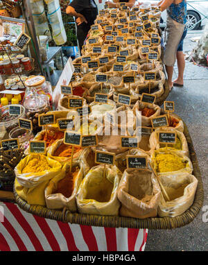 Different produce for sale in the South of France market stall in Sanary Sur le Mer Stock Photo