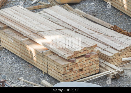 Stack of wooden beams and planks. Stock Photo