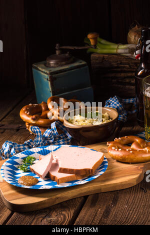 Bavarian meatloaf with sweetly senf Stock Photo