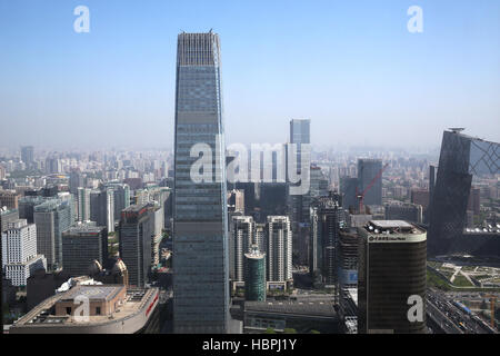 Beijing, China skyline featuring, CCTV Headquarters, the China World Trade Center tower. Stock Photo