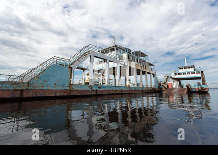 Barges anchored on the Amazon river, harbor of Manaus Stock Photo