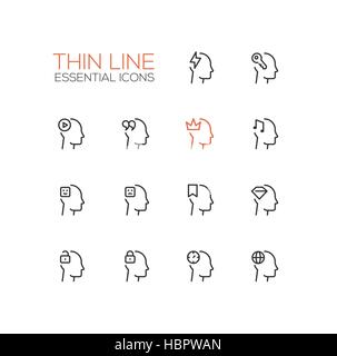 Thoughts in Heads - Thin Single Line Icons Set Stock Vector