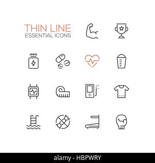 Sport Training - Thin Single Line Icons Set Stock Vector
