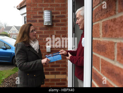 Conservative candidate Dr Caroline Johnson (left) meets local residents in Quarrington, Lincolnshire whilst campaigning for the Sleaford and North Hykeham by-election. Stock Photo