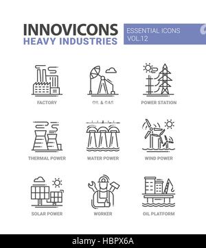 Heavy industry line design icons set Stock Vector