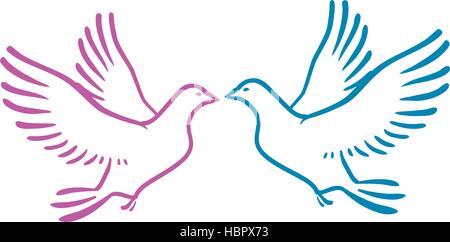 White Doves as concept Love or Peace. Abstract vector illustration Stock Vector