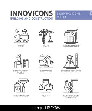 Building and construction line design icons Stock Vector