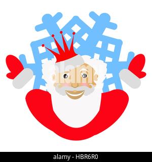 Santa Claus in a red crown in the form of a snowflake an icon. to part hands in the parties. on a white background. for the press, undershirts, t-shir Stock Vector