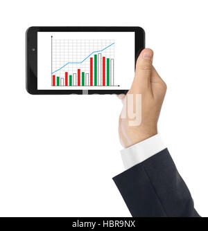 Hand with touchpad pc and business diagram Stock Photo