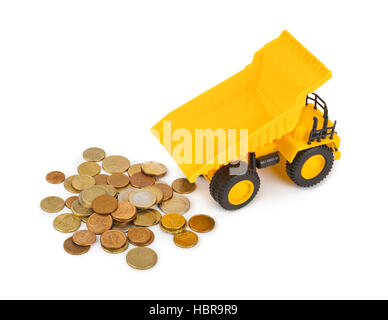 Toy car truck and money coins Stock Photo