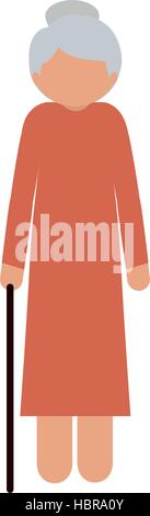 silhouette elderly woman with a cane without face Stock Vector