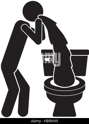 monochrome silhouette with person vomiting in the toilet Stock Vector