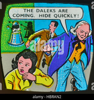 1965 colour slide stripes of Dr Who & The Daleks. UK Stock Photo