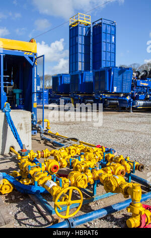 Weir Pumps at Cuadrilla Resources drilling equipment at Shale Gas Drill Site,   Blackpool, Lancashire, UK Stock Photo