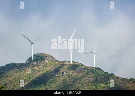 wind turbines on the mountain top Stock Photo