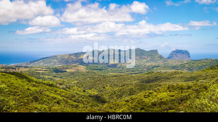 View from the viewpoint. Le Morne Brabant on background. Mauritius. Panorama Stock Photo