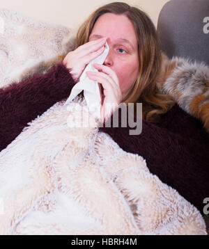 Woman is sick and nose snort Woman is sick and nose snort