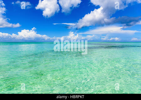 sandy beach and calm blue sea surf Stock Photo