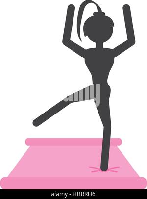 silhouette girl practicing yoga pink pad
