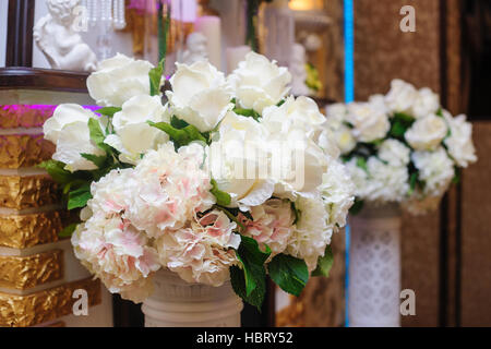 wedding bouquet of white roses. Decor in the restaurant Stock Photo