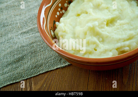 Tolcha - Belarusian mashed potatoes with milk, bacon Stock Photo
