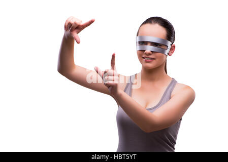 Woman with techno glasses isolated on white Stock Photo