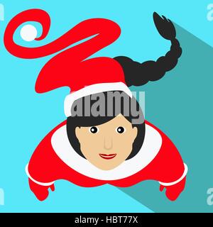 Santa girl Christmas New Year vector illustration of a top view with a long Kalpaka cap simple image icon Stock Vector