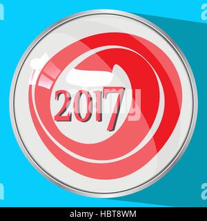 the icon picture the button reflection glass number two thousand seventeenth 2017 red on a blue fone.simvol Christmas a fancy long cap Santa Claus. to Stock Vector