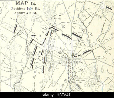 The map illustrates key battles and military positions, showing troop ...