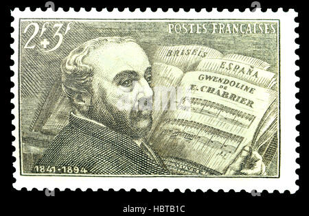 French postage stamp (1942) : Alexis Emmanuel Chabrier (1841 – 1894) French Romantic composer and pianist Stock Photo