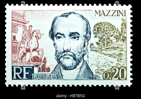 French postage stamp (1963) : Giuseppe Mazzini (1805 – 1872) Italian politician, journalist and activist for the unification of Italy Stock Photo