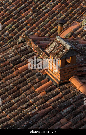 Pan tiled rooves of Barga. The medieval hilltop town of Barga, in Tuscany, Italy. Stock Photo