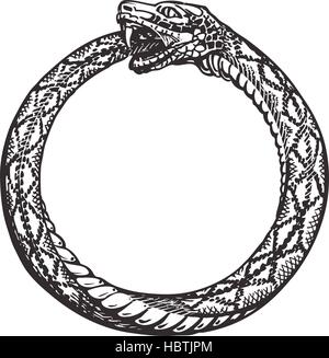 Ouroboros. Snake eating its own tail. Eternity or infinity symbol Stock Vector