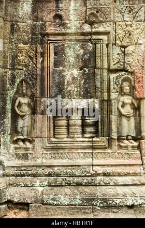Wall Carving at Prasat Bayon Temple In Angkor Thom, Cambodia Stock Photo