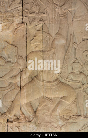 Wall Carving at Prasat Bayon Temple In Angkor Thom, Cambodia Stock Photo