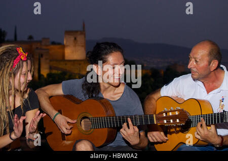 Flamenco musicians perform at Mirador San Nicolas, Granada Spain Stock Photo