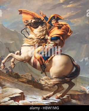 Painting of Napoleon at the Saint-Bernard Pass (1801) by Jacques-Louis David (1748-1825) in Rueil-Malmaison, France Stock Photo