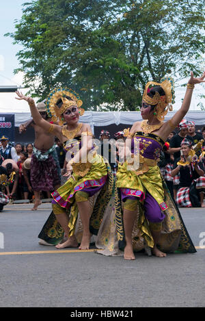 Woman dancing during the ceremony of Nyepi in Bali, Indonesia Stock Photo