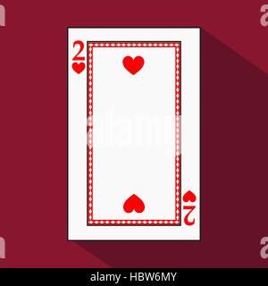 playing card. the icon picture is easy. HEART TWO 2 with white a basis substrate. a vector illustration on a red background. application appointment f Stock Vector