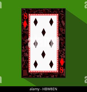 playing card. the icon picture is easy. DIAMONT 8 about dark region boundary. a vector illustration on a green background. application appointment for Stock Vector