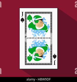 playing card. the icon picture is easy. peak spide JACK JOKER NEW YEAR ELF. CHRISTMAS SUBJECT. with white a basis substrate. a vector illustration on  Stock Vector